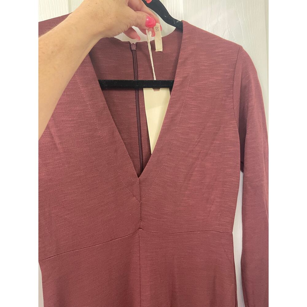 Lanston XS Maxi NWT front slit long sleeve $178 retail V-neck dark wine burgundy - Picture 4 of 6